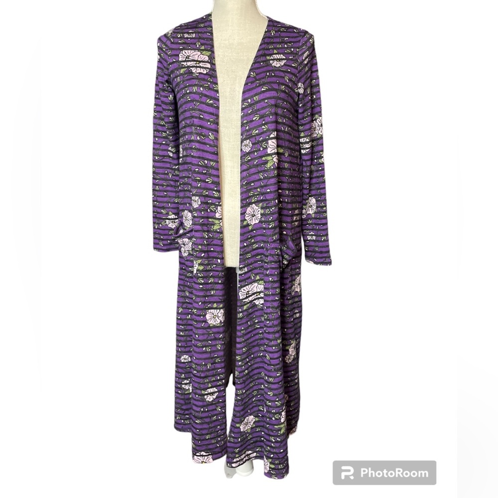 LulaRoe Purple Floral & Striped Cardigan/Duster